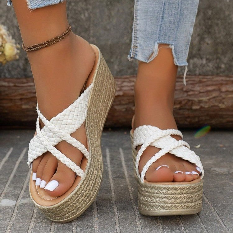 Damen Plateau-Sandalen mit geflochtenem Riemendesign und rutschfester Sohle R&B