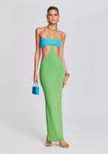 Damen Maxikleid mit kreativem Cut-Out-Design und schulterfreiem Oberteil R&B