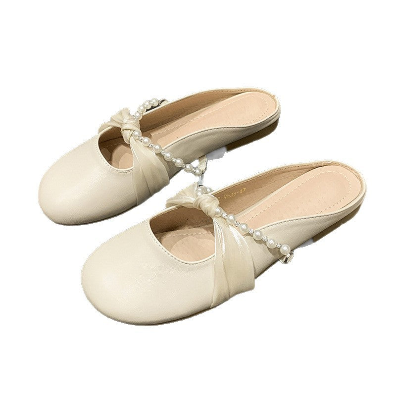 Damen Elegante Slipper mit dekorativem Schleifen-Detail und Perlenapplikationen EB
