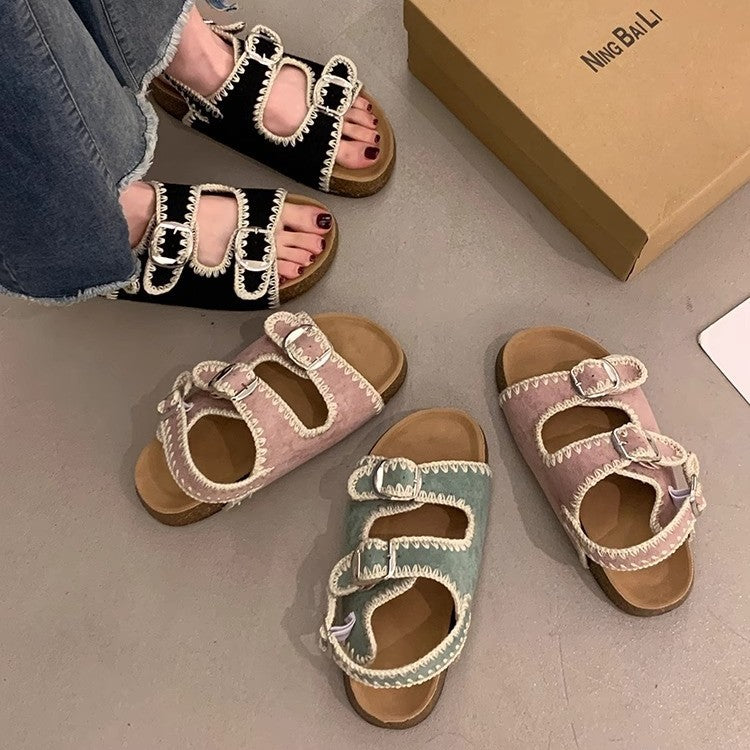 Damen bequeme Sandalen mit verstellbarem Schnallenverschluss und ergonomischem Fußbett R&B