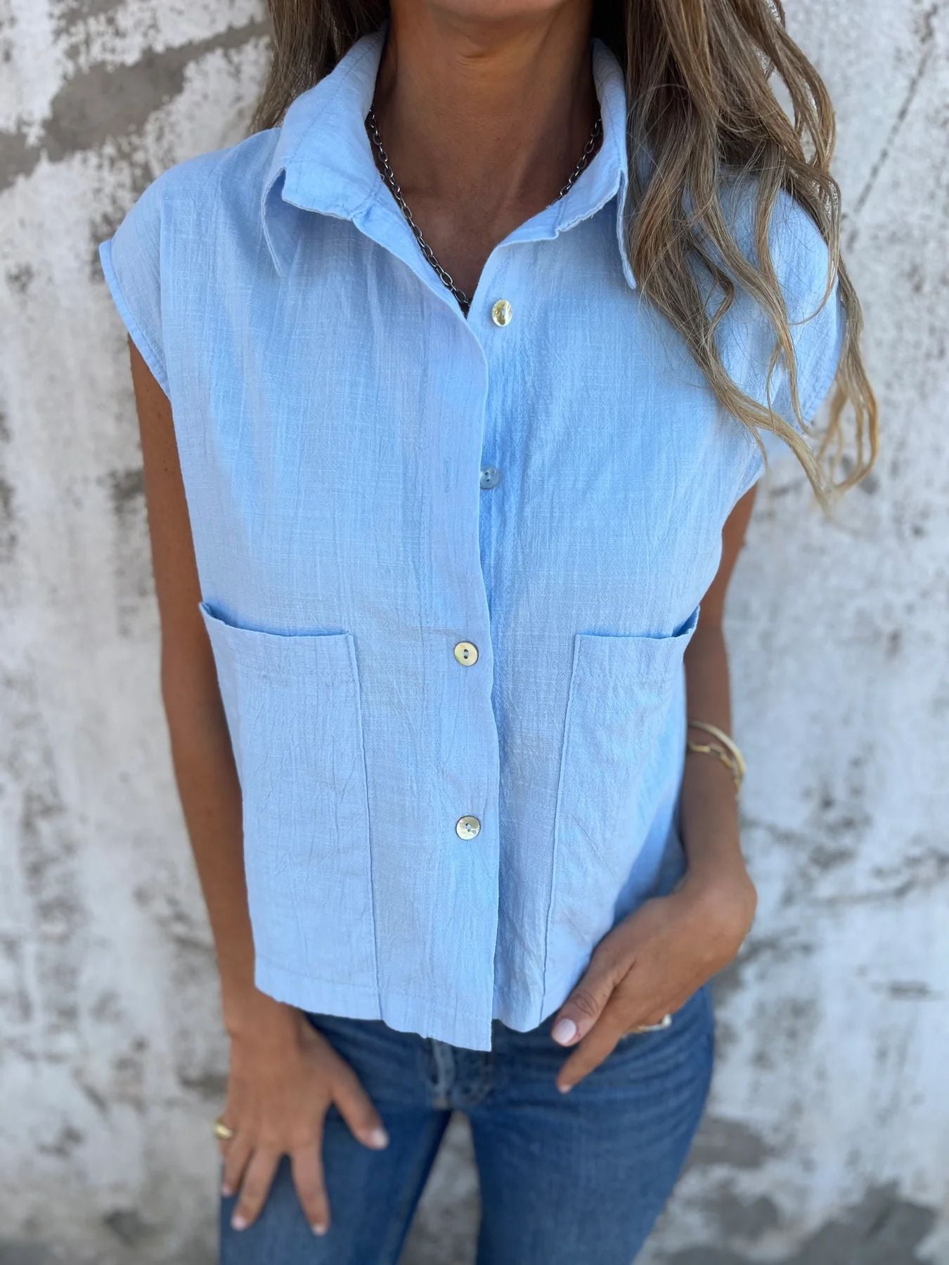 Damen Kurzarm Bluse mit praktischen Taschen