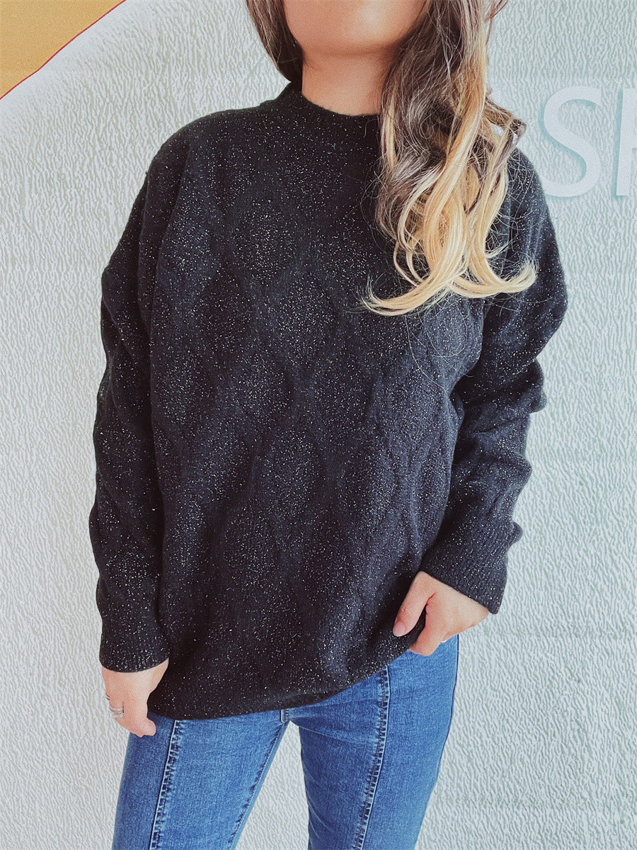 Damen Grobstrickpullover mit elegantem Rautenmuster und voluminösen Ärmeln R&B