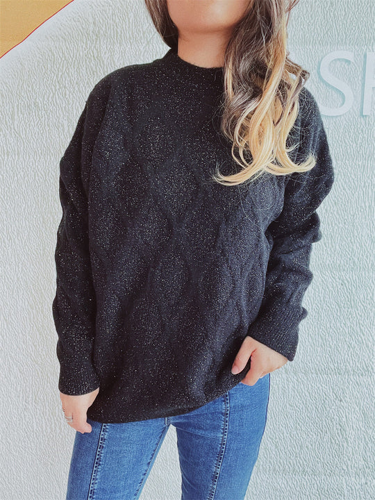 Damen Grobstrickpullover mit elegantem Rautenmuster und voluminösen Ärmeln R&B