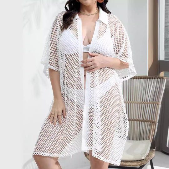 Damen transparenter Strandüberwurf aus Netzmaterial R&B