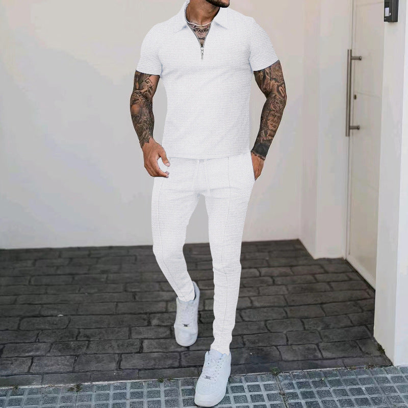 Herren Freizeit-Set mit modernem Kurzarm-Polo und eleganten Jogginghosen R&B