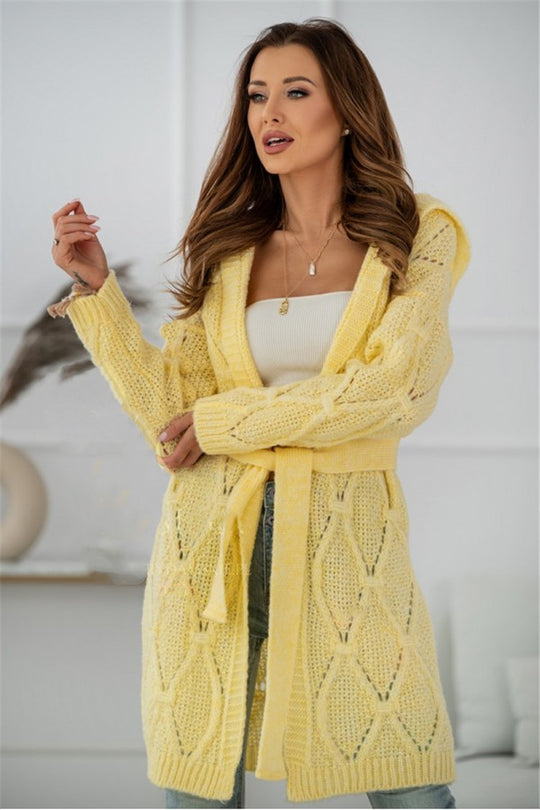 Damen Grobstrickmantel mit Taillengürtel und weitem Schnitt R&B