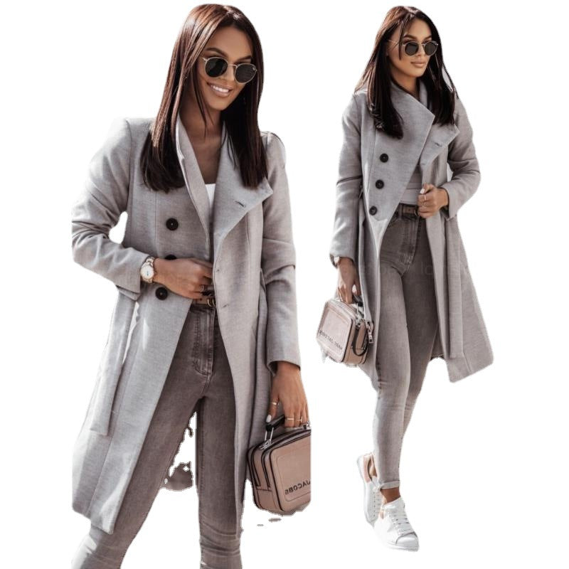 Damen Eleganter Trenchcoat aus hochwertigem Material mit taillierbarem Gürtel und stilvollem Schnitt R&B