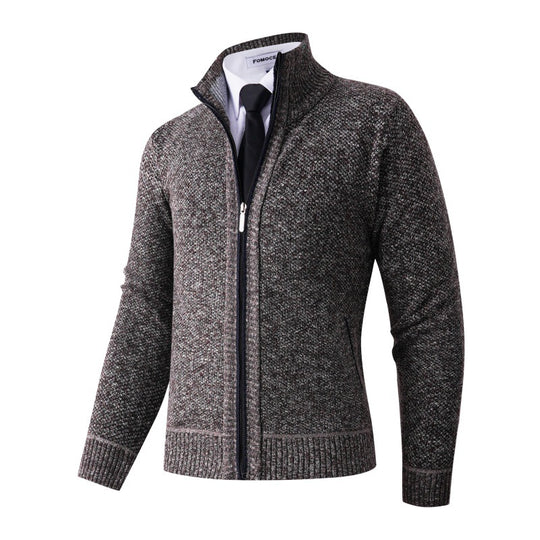 Herren stylische Strickjacke mit hohem Kragen und praktischen Taschen R&B