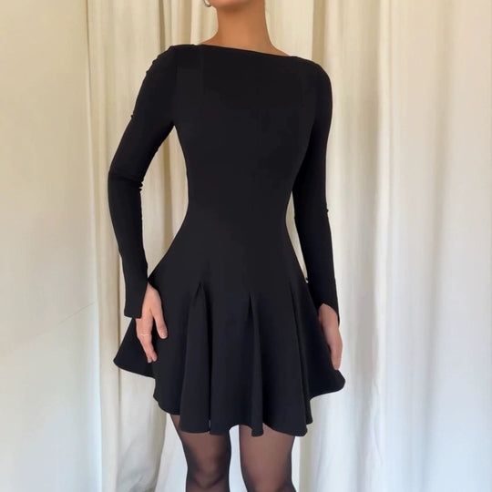 Damen Kleid mit ausgestelltem Rock und eleganten langen Ärmeln R&B