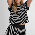 Damen Lässiges Streifenoberteil mit leichtem Rippenstoff R&B