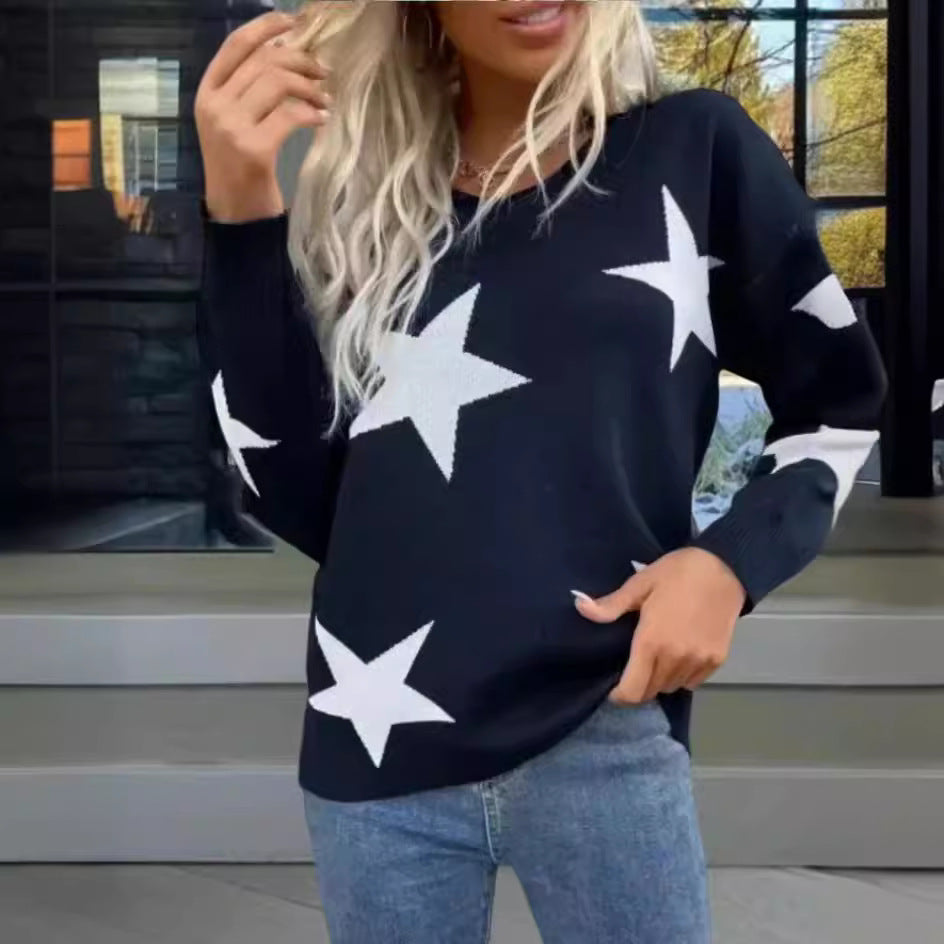 Damen Modischer Strickpullover mit Sternenmuster R&B