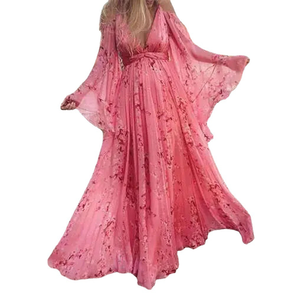 Damen Luftiges Maxi-Kleid mit floralen Akzenten und schwingenden Ärmeln R&B