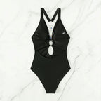 Damen Einteiliger Badeanzug mit tiefem V-Ausschnitt und faszinierendem Cut-Out R&B