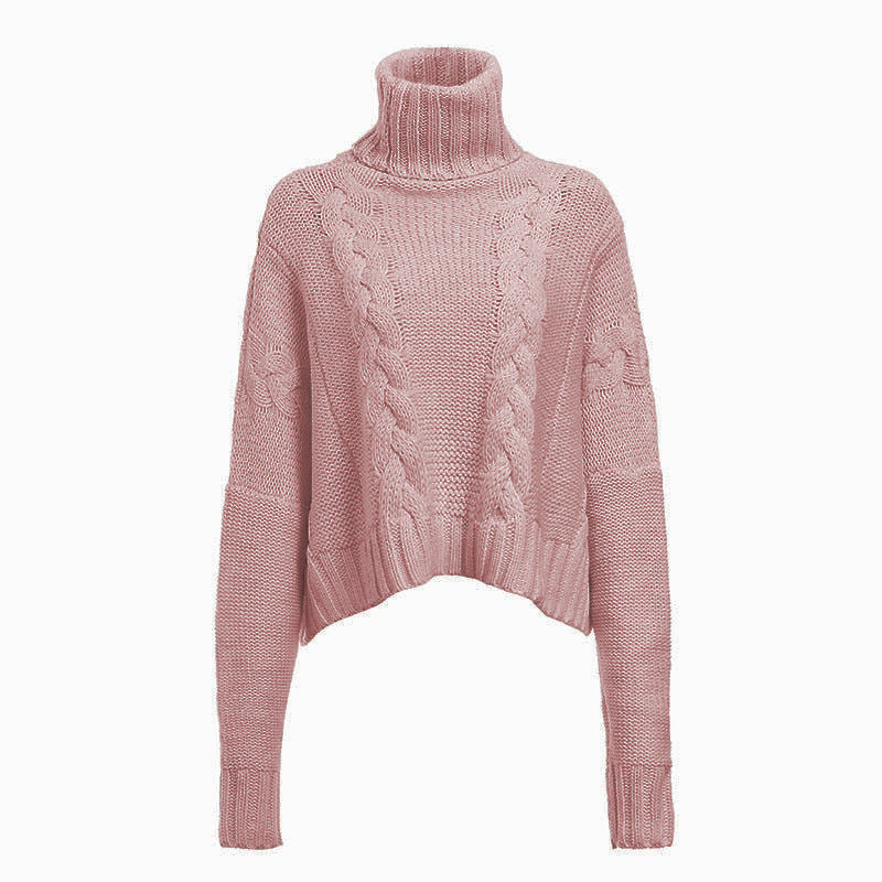 Damen Grobstrickpullover mit hohem Kragen und einzigartigem Zopfdesign R&B