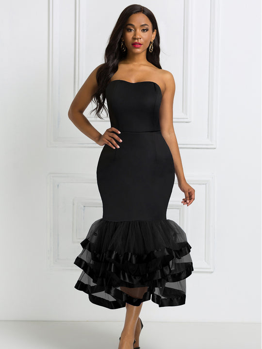 Damen Figurbetontes Abendkleid mit voluminösem Rüschen-Saum R&B