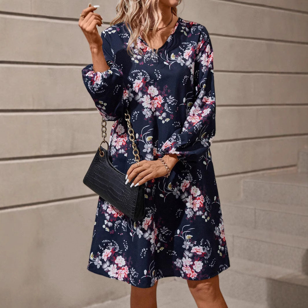 Damen Blusenkleid mit floralem Design und voluminösen Ärmeln R&B