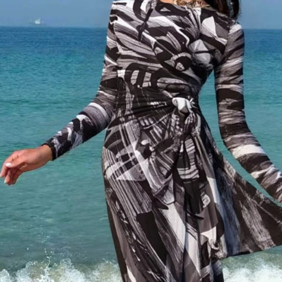 Damen Maxi-Strandkleid mit raffiniertem Wickeldesign R&B