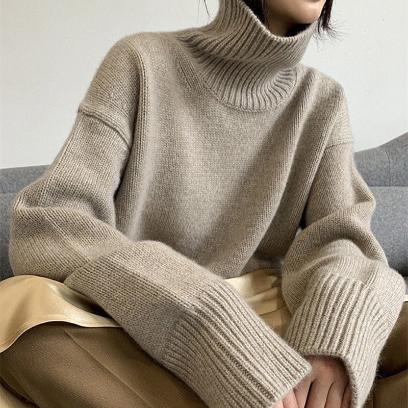 Damen gemütlicher Rollkragenpullover aus feinem Strick R&B