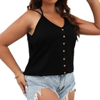 Damen V-Ausschnitt Tanktop mit Knopfdetails und schwingendem Saum R&B