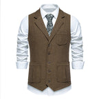 Herren elegante Tweed-Anzugweste mit praktischen aufgesetzten Taschen und klassischem Schnitt