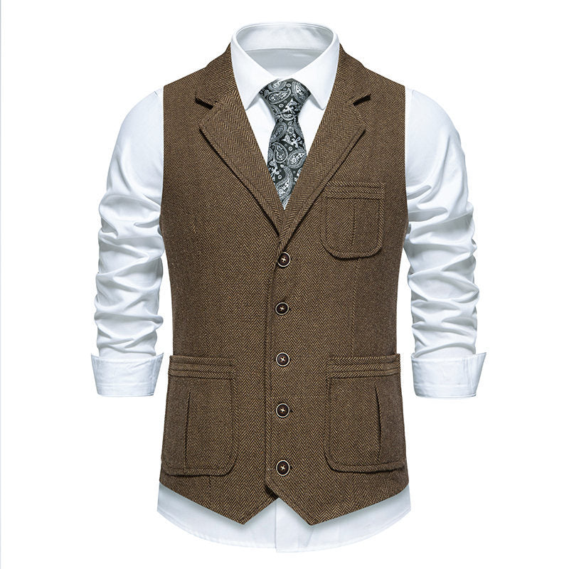 Herren elegante Tweed-Anzugweste mit praktischen aufgesetzten Taschen und klassischem Schnitt