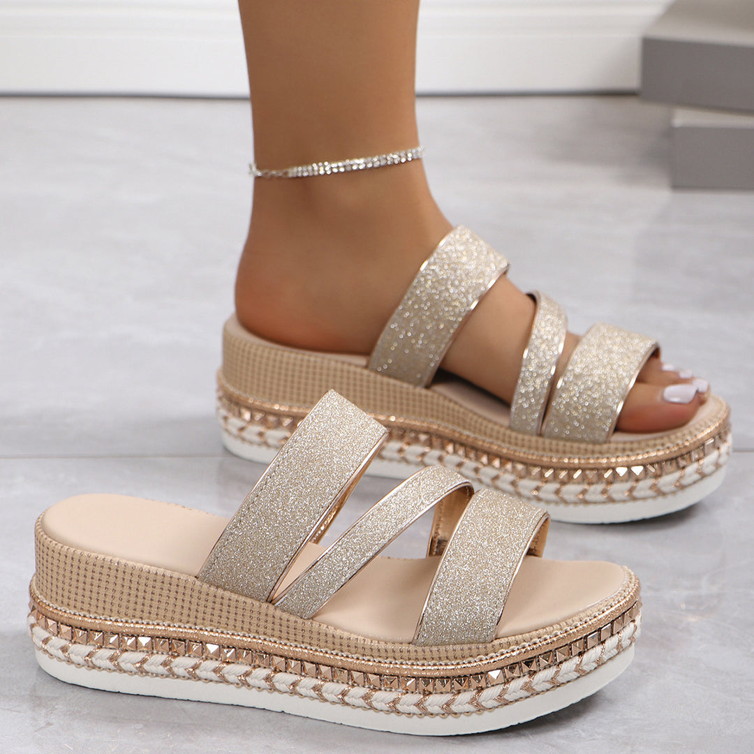 Damen Riemensandalen mit modischer Schmuckverzierung und Plateau-Rand R&B