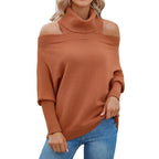 Damen Oversized-Strickpullover mit schulterfreiem Design und hohem Kragen