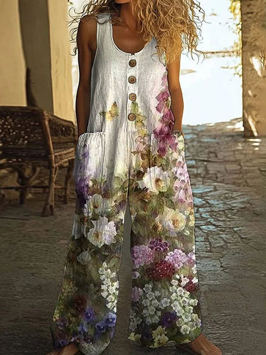 Damen Lässiger Patchwork-Jumpsuit mit Knopfdetails R&B