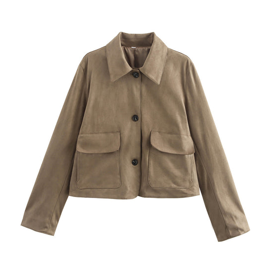 Damen modische Kurzjacke mit praktischen aufgesetzten Taschen R&B