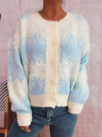 Damen kuschelige Strickjacke mit modischem Knopfdesign und weichem Material R&B