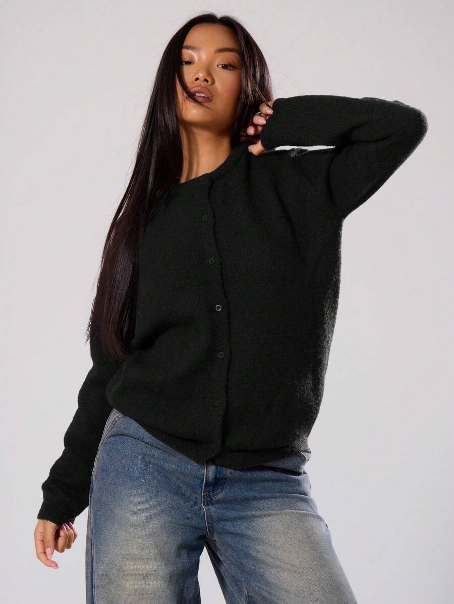 Damen weich gestrickte Knopfpullover R&B
