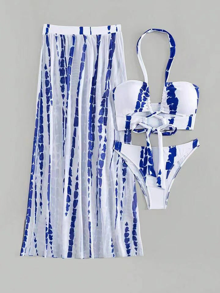 Damen Bikini-Set mit elegantem Maxirock und femininem Oberteil R&B