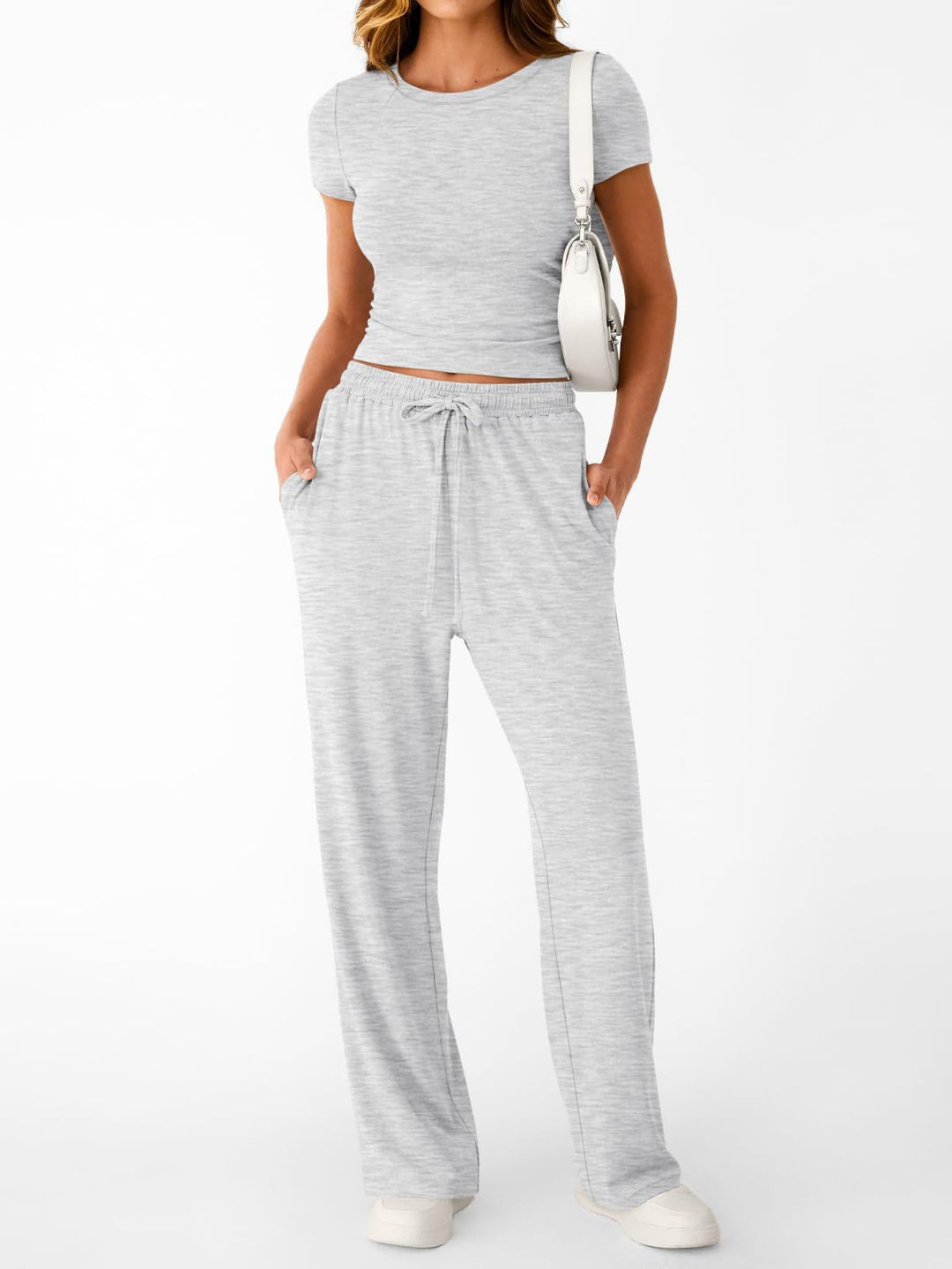 Damen lässiger Freizeitanzug mit kurzen Ärmel und weiten Hosen R&B