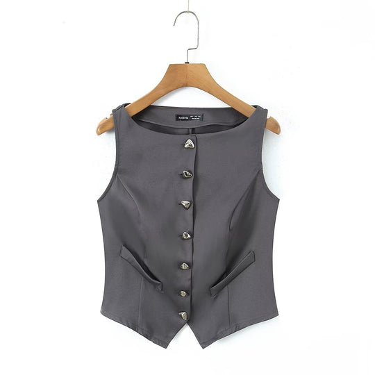 Damen-Set aus tailliertem Weste und kurzem Rock mit eleganten Knopfdetails R&B