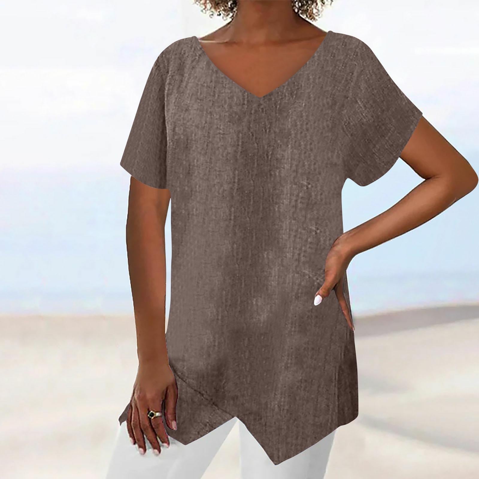 Damen lässige V-Ausschnitt Tunika mit asymmetrischem Saum R&B