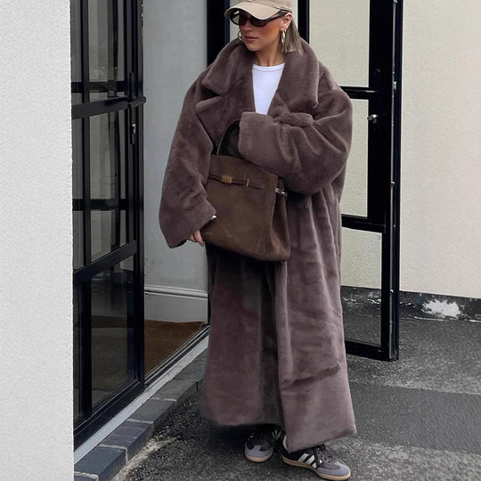 Damen Oversized Kunstfellmantel R&B