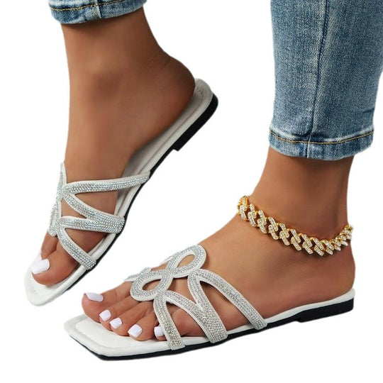 Damen Glitzernde Zehentrenner-Sandalen mit eleganter Schleifenverzierung R&B