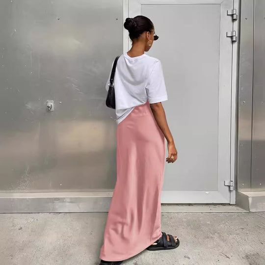 Damen Eleganter Maxirock mit hohem Schnitt und fließendem Stoff R&B