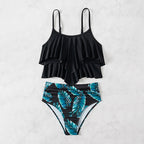 Damen Bikini-Set mit elegantem Volant-Oberteil und hochgeschnittenem Unterteil R&B
