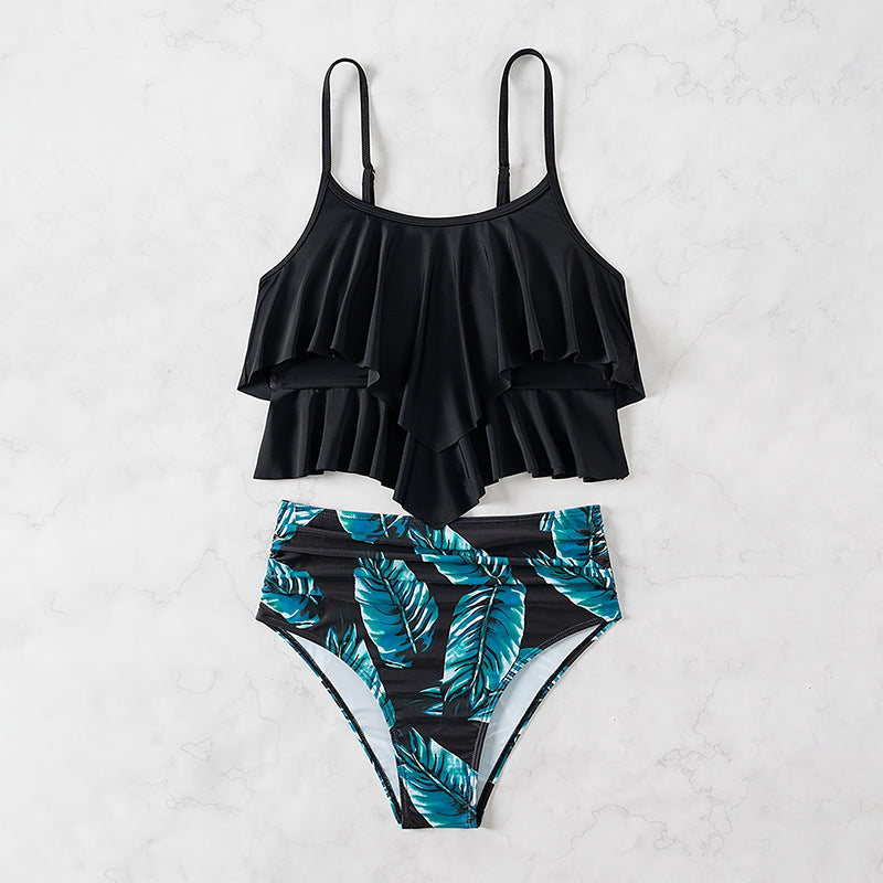 Damen Bikini-Set mit elegantem Volant-Oberteil und hochgeschnittenem Unterteil R&B