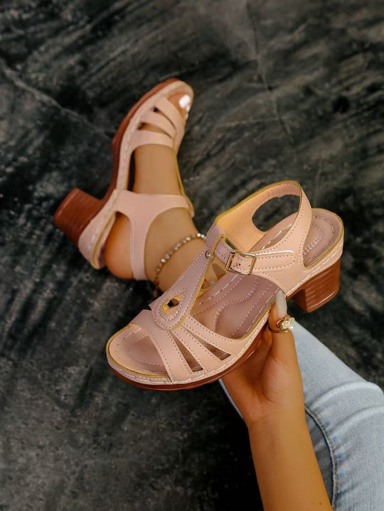 Damen modische T-Strap Sandalen mit Blockabsatz R&B