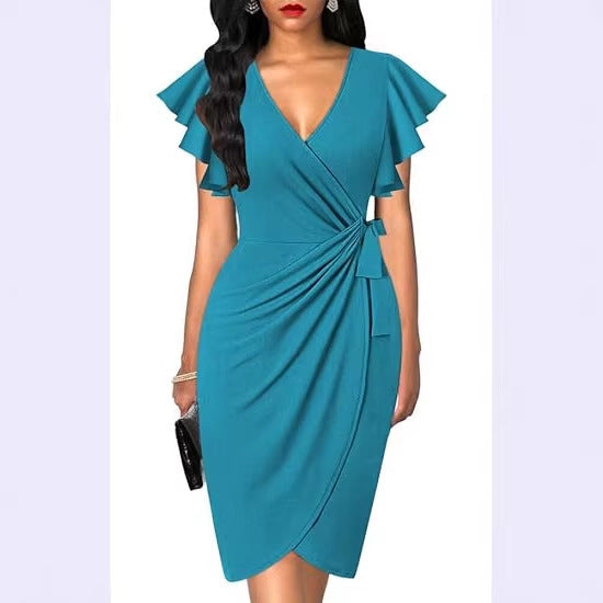 Damen Wickelkleid mit Rüschendetails und elastischem Tailleneinsatz R&B