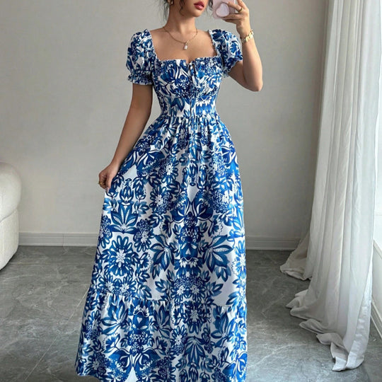 Damen Maxikleid mit quadratischem Ausschnitt und offenen Trägern R&B