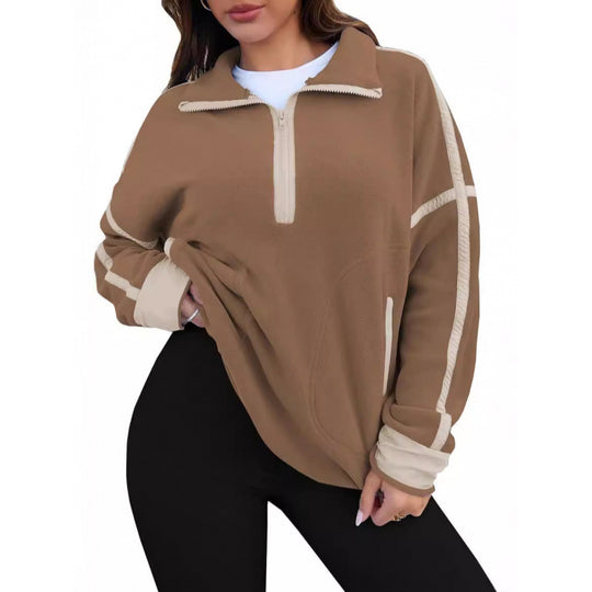 Damen Fleecpullover mit halbem Reißverschluss und kontrastierenden Ärmeln R&B