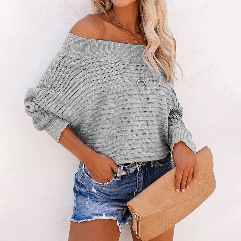 Damen lässiger Pullover mit schulterfreiem Design und strukturiertem Strickmuster