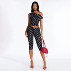 Damen sexy Polka-Dot Oberteil und Leggings Set R&B