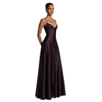 Damen elegantes Satin-Maxikleid mit raffinierten Spaghettiträgern