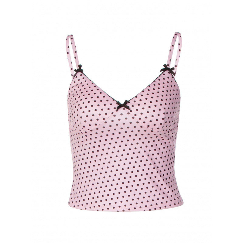 Damen Spaghetti-Trägertop mit verspieltem Polka-Dot-Muster und raffinierten Verzierungen R&B