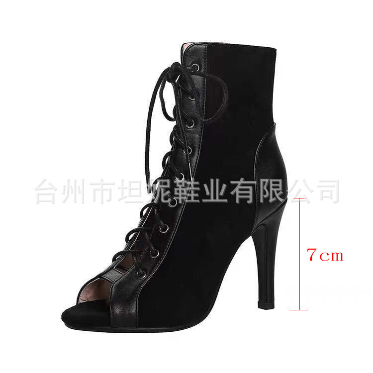 Damen Offene Zehen-Stiefeletten mit elegantem Schnürdesign und hohem Absatz R&B