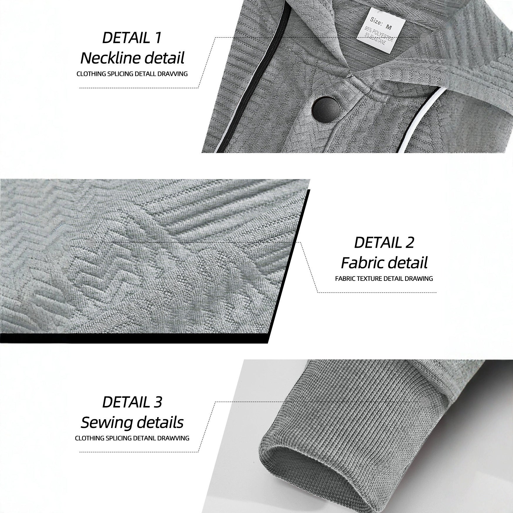 Herren nan geometrischer Struktur-Kapuzenpullover mit Henley-Blende und Kängurutasche R&B